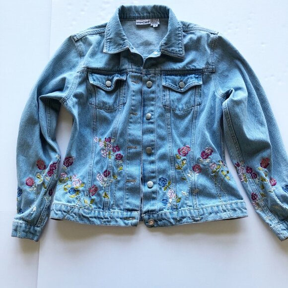 NEWPORT NEWS Vintage Embroidered Floral Denim Jean Jacket Womens 8 - Picture 3 of 11